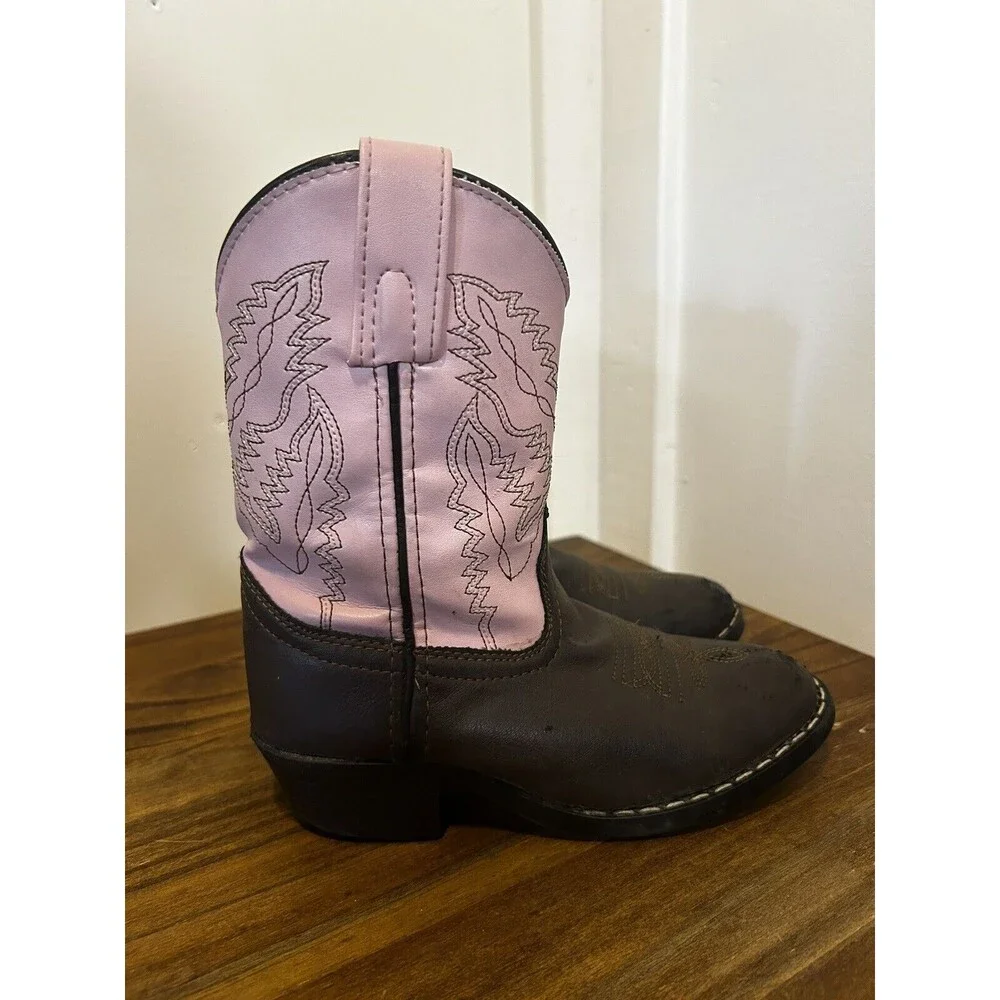 SMOKY MOUNTAIN BOOTS Girls Monterey Brown/Pink Western Boots Sz 12 *flaw*